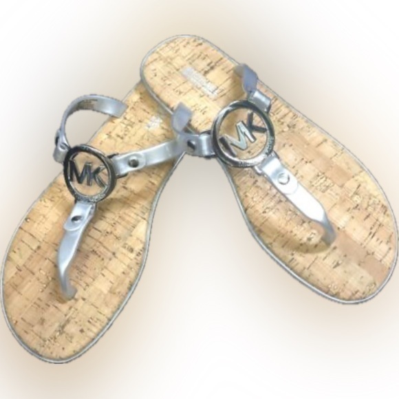Michael Kors Rubber and Cork Flip Flops in Silver size 6 - Picture 1 of 11